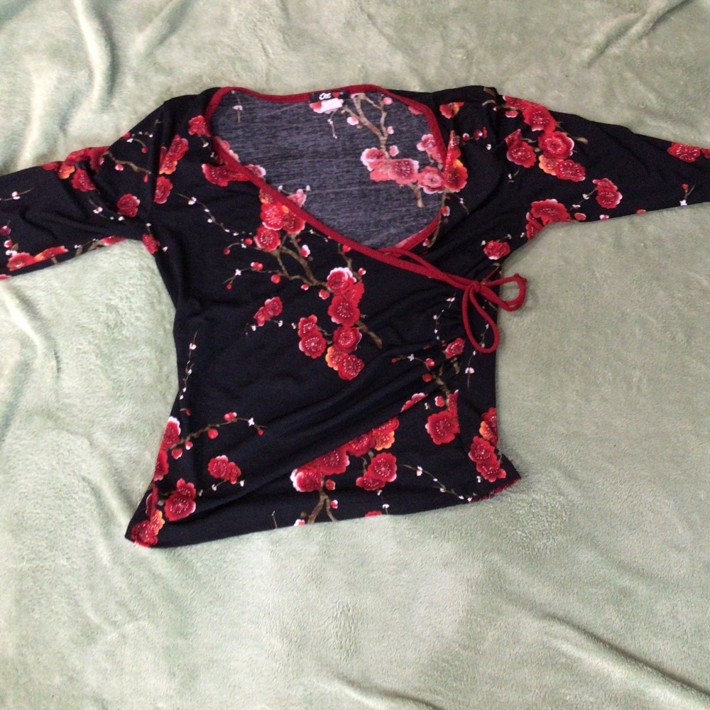 Black Shirt with red flowers